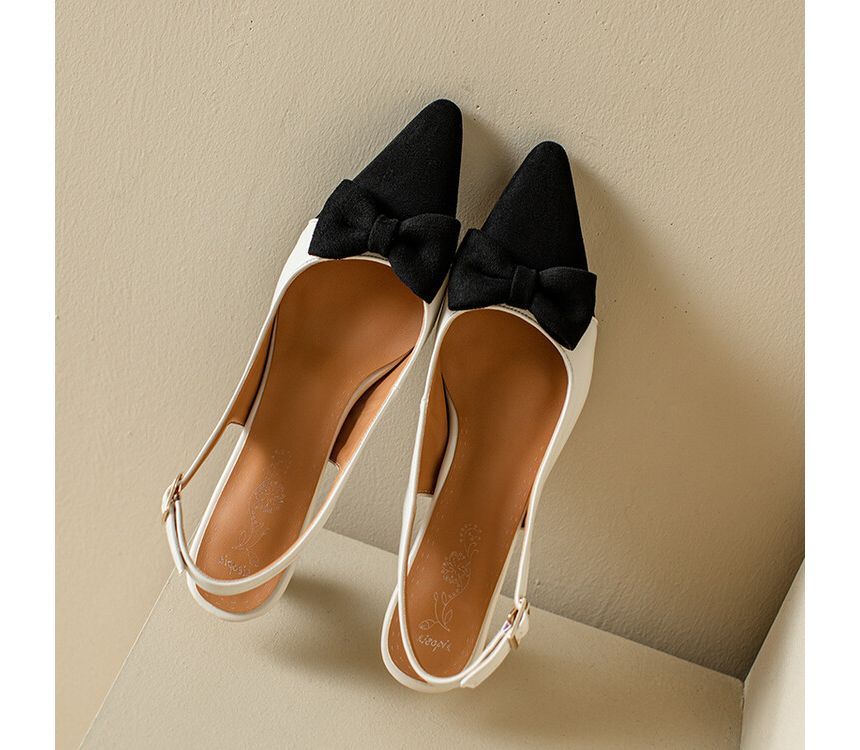 Slingback Pointed Sandals Cap Toe Kitten Heel