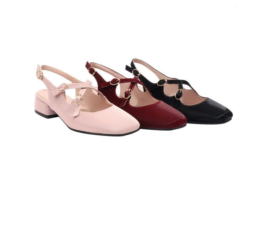 Chunky Strap Square Cross Slingback Heel Toe Sandals