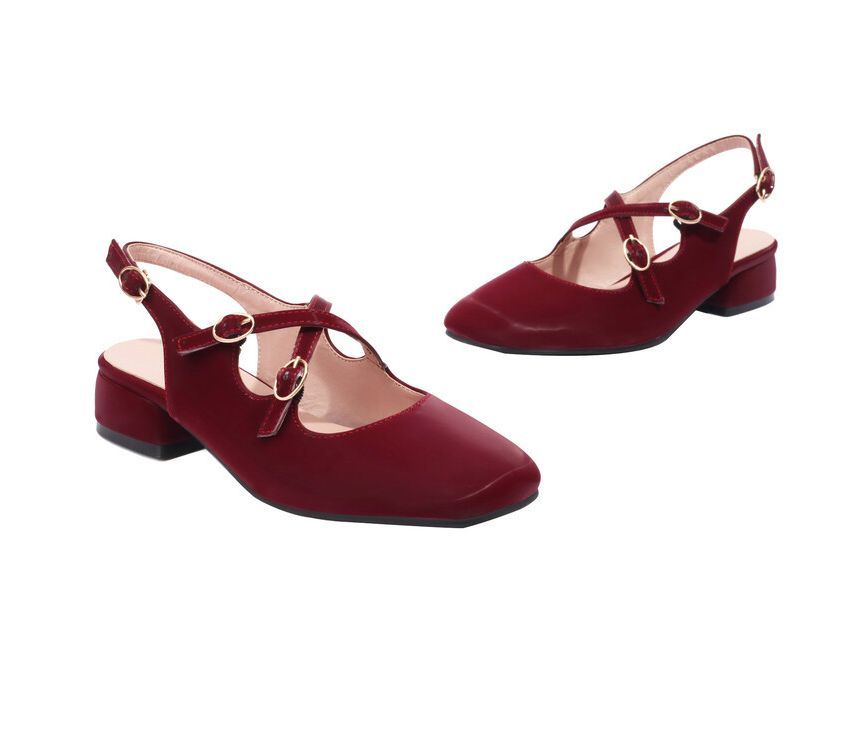 Chunky Strap Square Cross Slingback Heel Toe Sandals