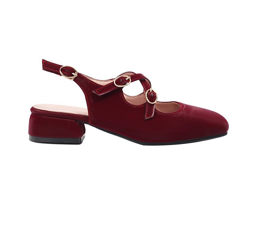 Chunky Strap Square Cross Slingback Heel Toe Sandals