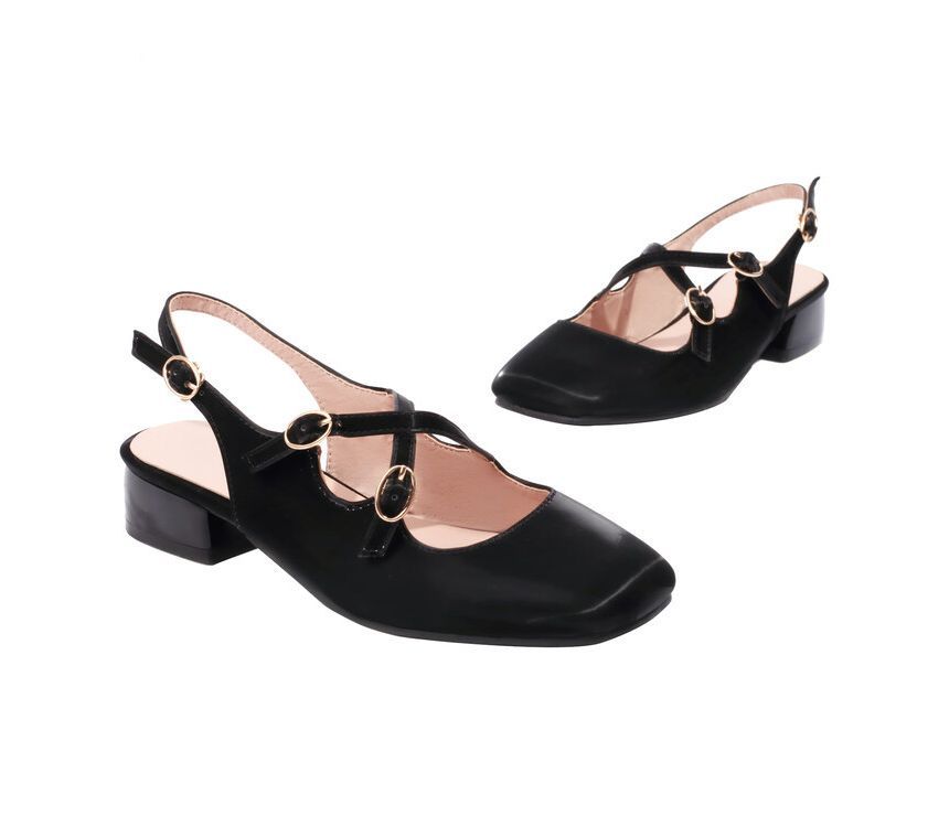 Chunky Strap Square Cross Slingback Heel Toe Sandals