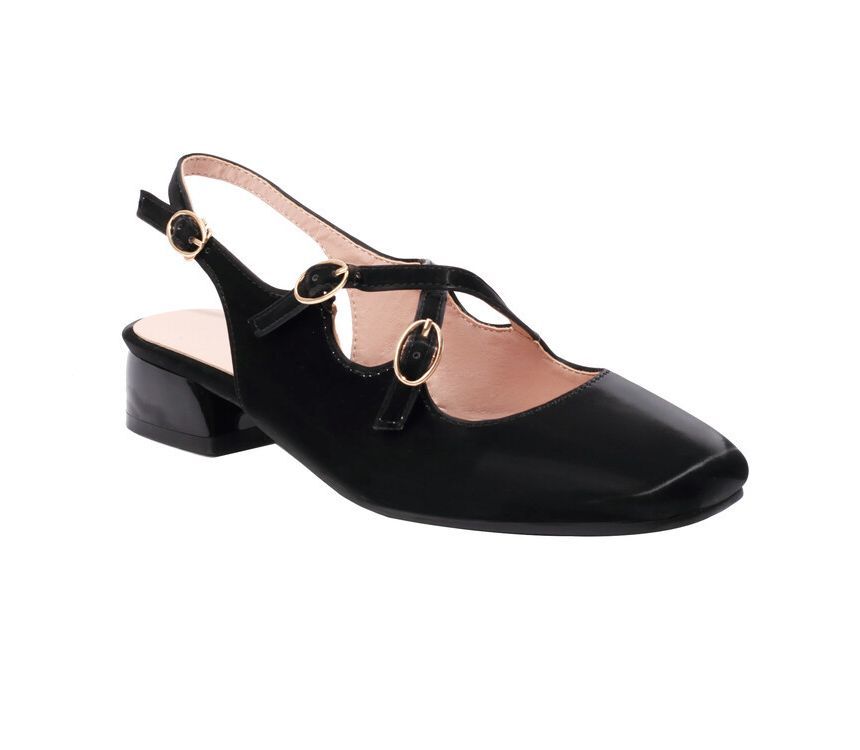 Chunky Strap Square Cross Slingback Heel Toe Sandals