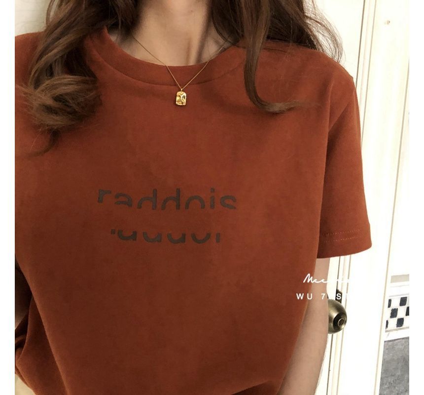 Neck Short-Sleeve T-Shirt Lettering Crew