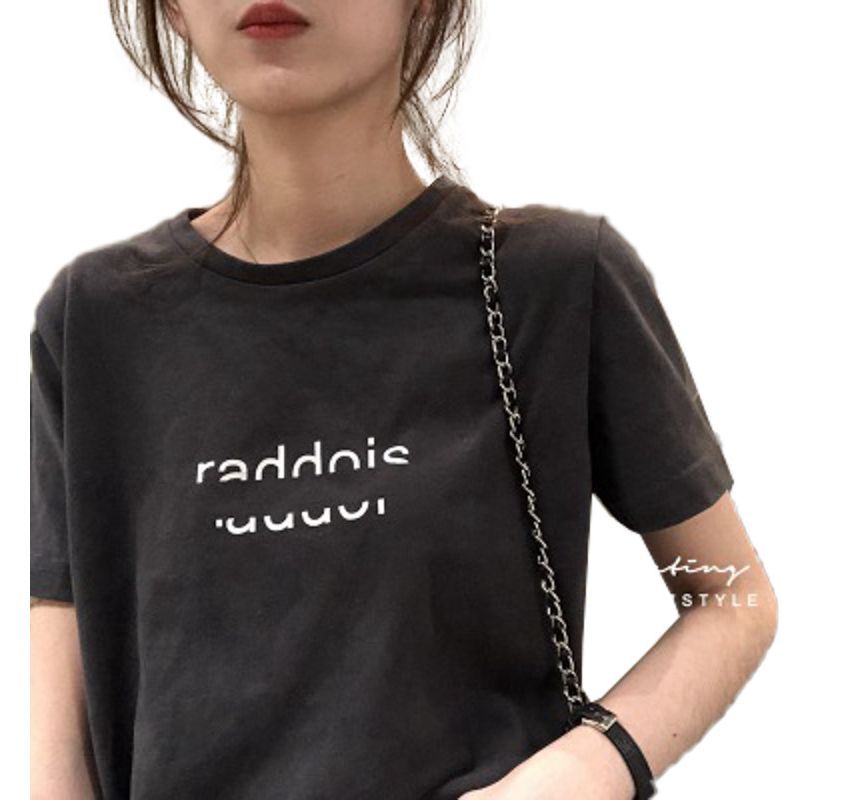 Neck Short-Sleeve T-Shirt Lettering Crew