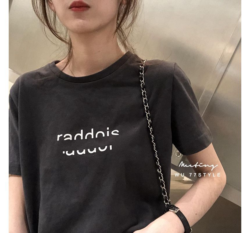 Neck Short-Sleeve T-Shirt Lettering Crew