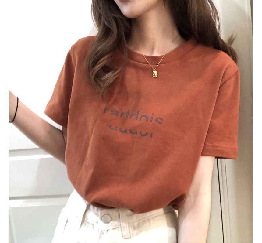 Neck Short-Sleeve T-Shirt Lettering Crew