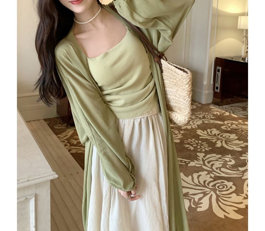 Front Midi Plain Cardigan Open