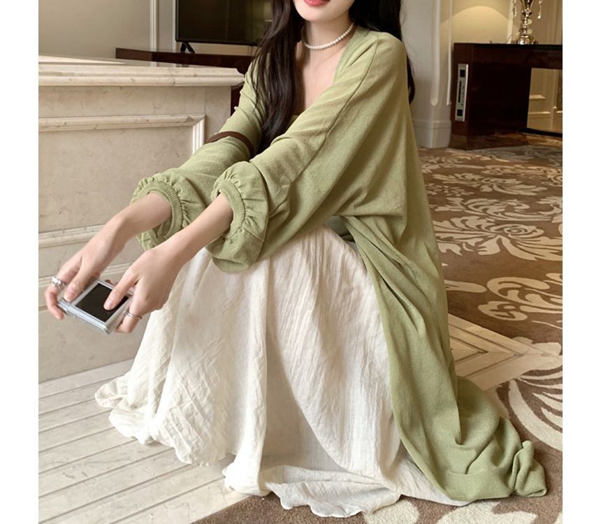 Front Midi Plain Cardigan Open