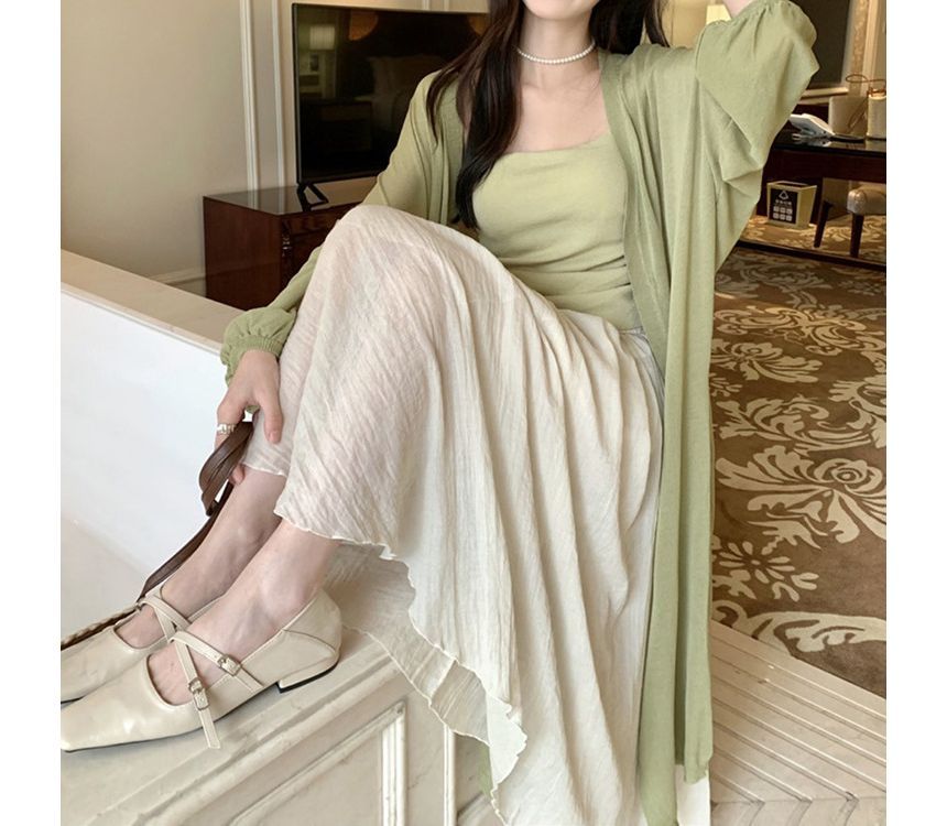 Front Midi Plain Cardigan Open