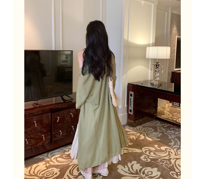 Front Midi Plain Cardigan Open