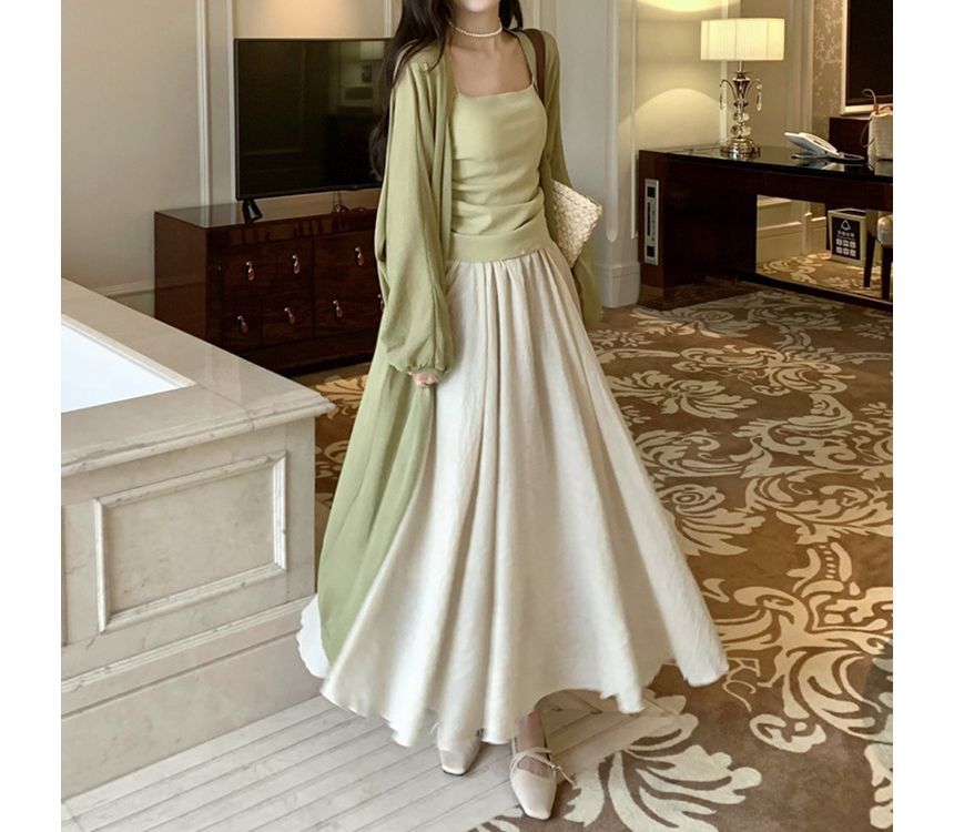 Front Midi Plain Cardigan Open