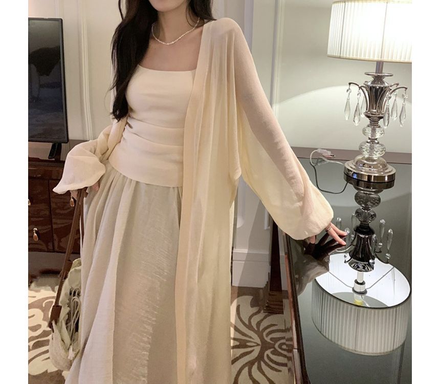 Front Midi Plain Cardigan Open