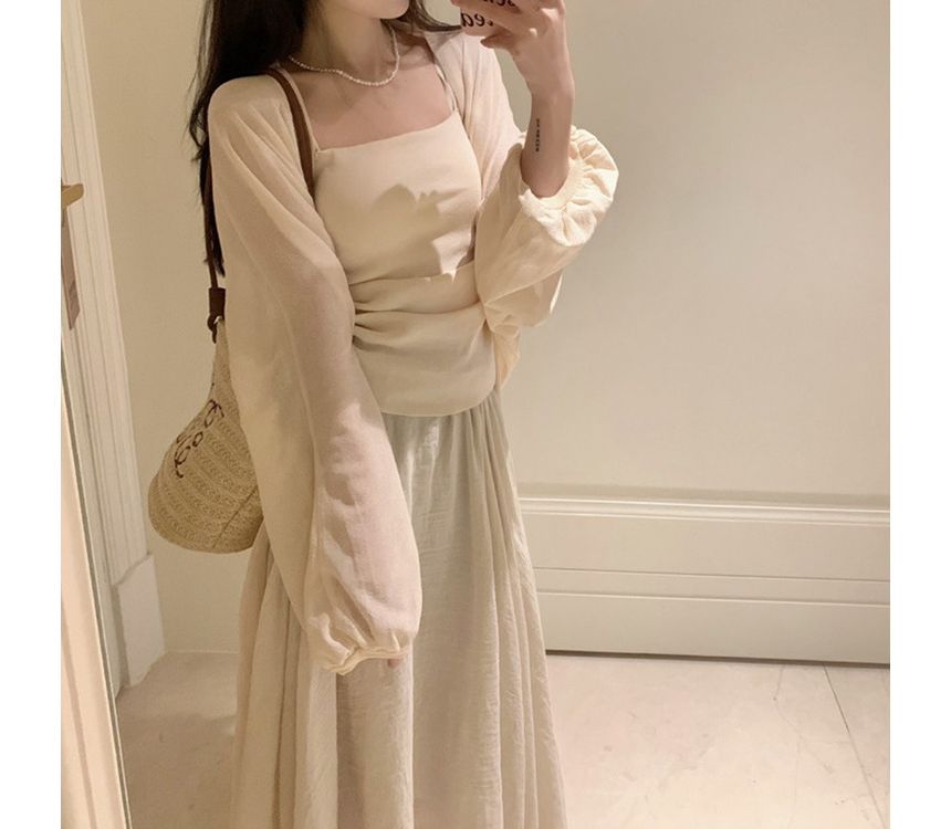 Front Midi Plain Cardigan Open