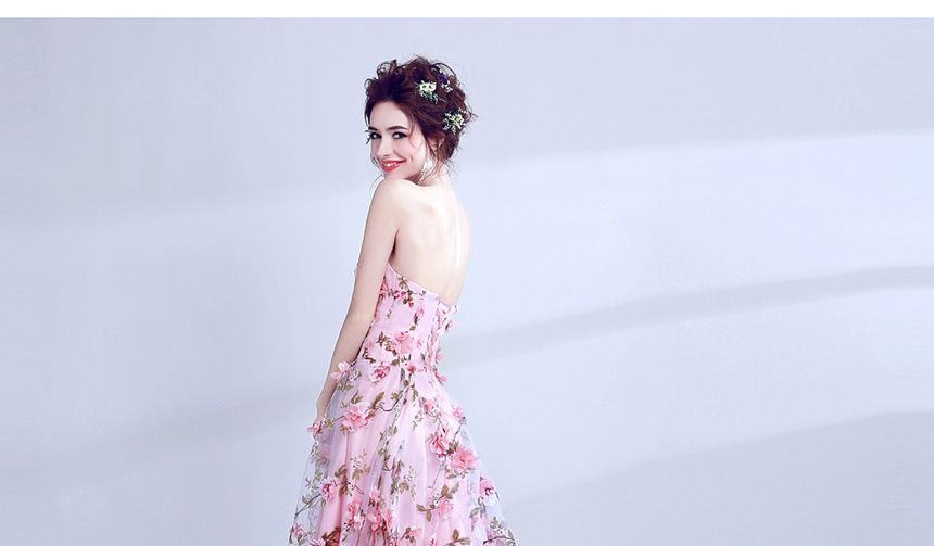 Floral A-Line Gown Evening Strapless Lace
