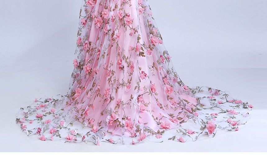 Floral A-Line Gown Evening Strapless Lace