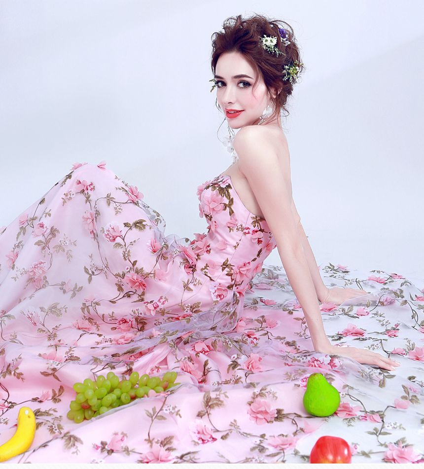 Floral A-Line Gown Evening Strapless Lace