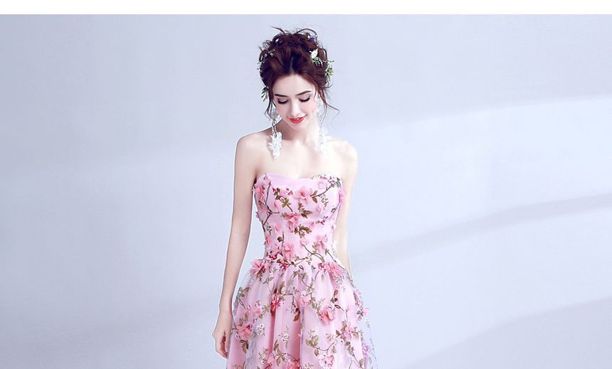 Floral A-Line Gown Evening Strapless Lace