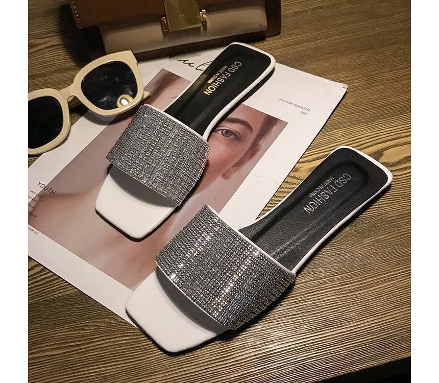 Rhinestone Sandals Slide Flat