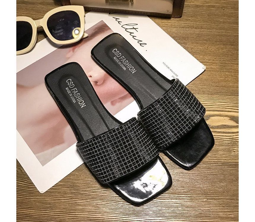 Rhinestone Sandals Slide Flat