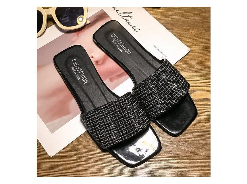 Rhinestone Sandals Slide Flat