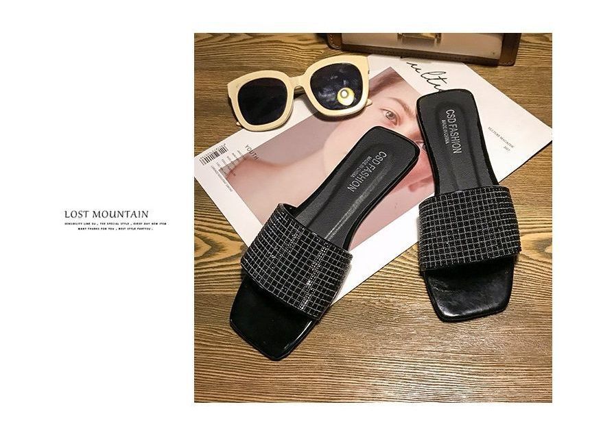 Rhinestone Sandals Slide Flat