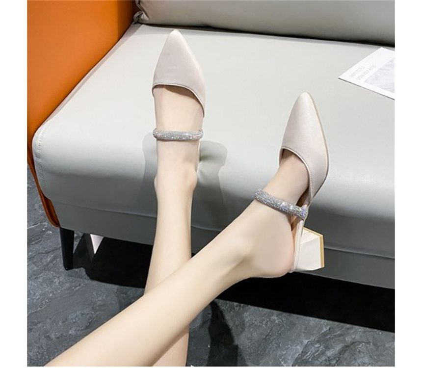 Rhinestone Chunky Sandals Heel Slide