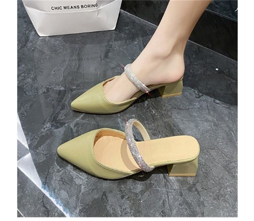 Rhinestone Chunky Sandals Heel Slide