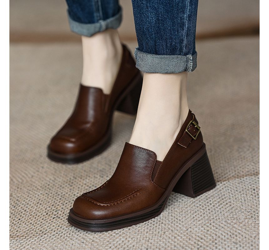 Buckled Loafers Block-Heel