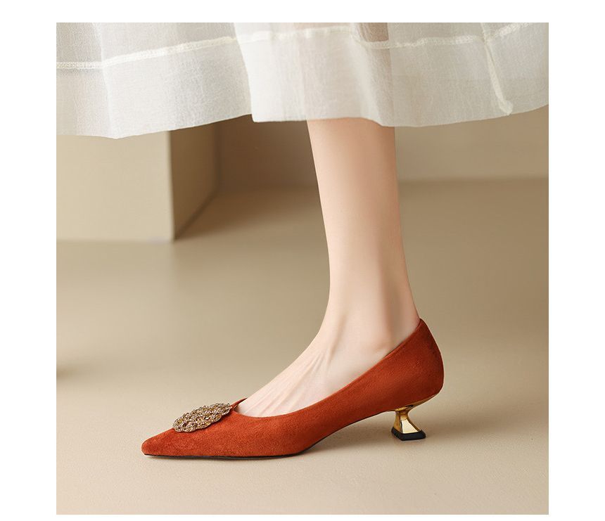 Kitten-Heel Rhinestone Pointed Pumps