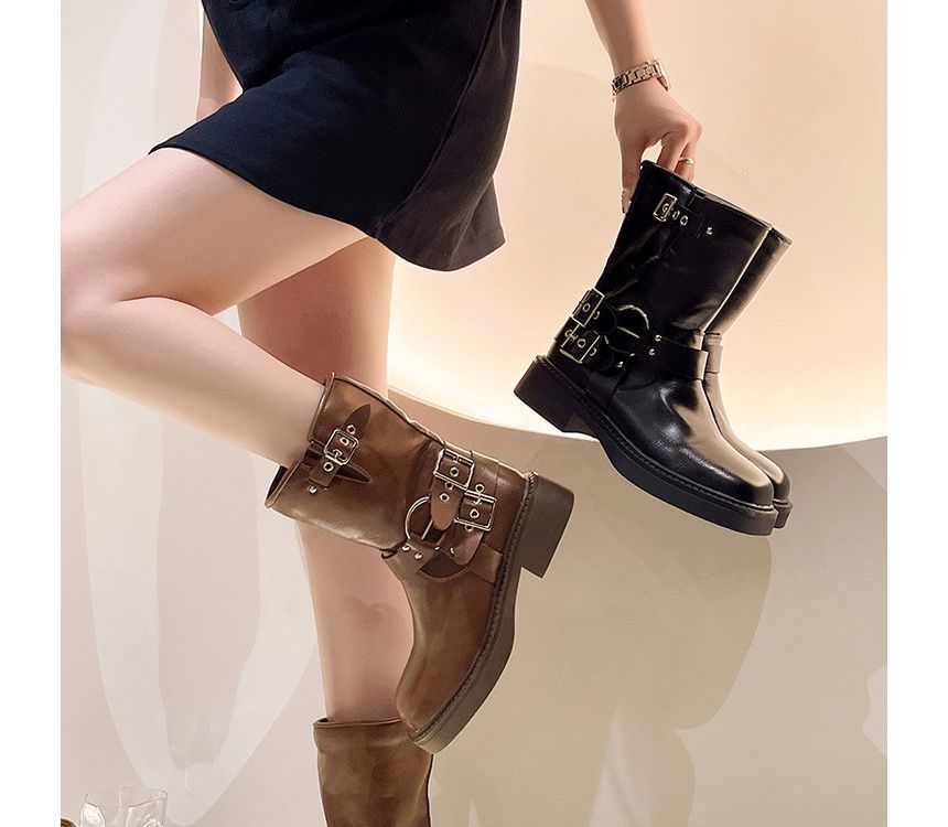 Chunky Boots Heel Buckled Short
