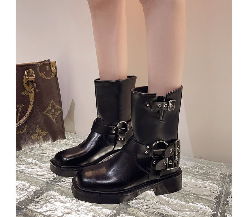 Chunky Boots Heel Buckled Short