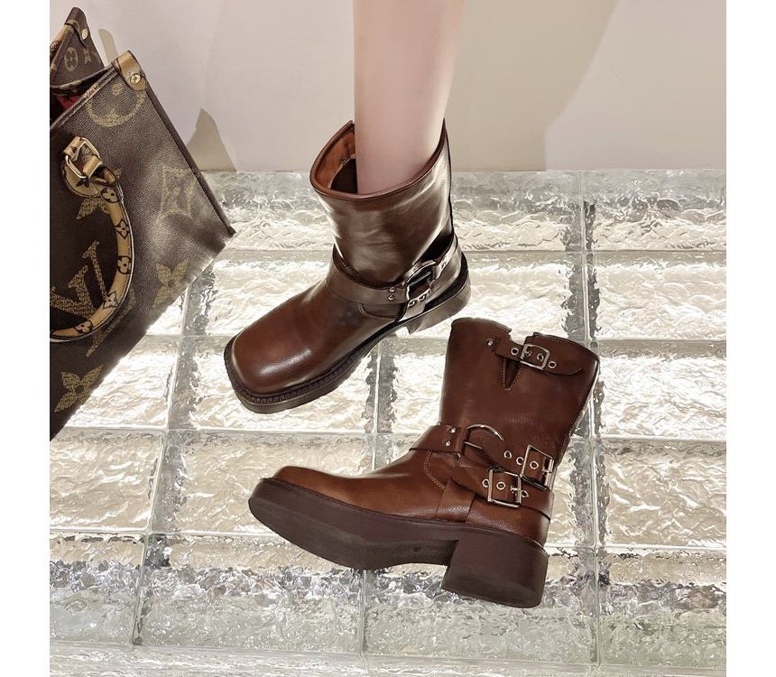 Chunky Boots Heel Buckled Short