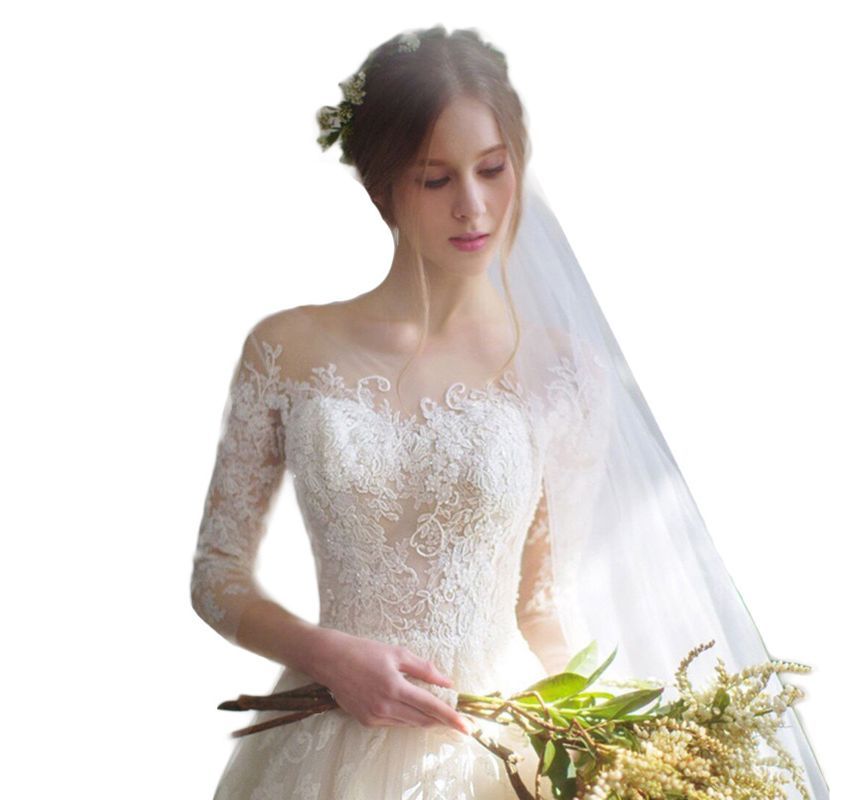 Wedding A-Line 3/4-Sleeve Lace Gown