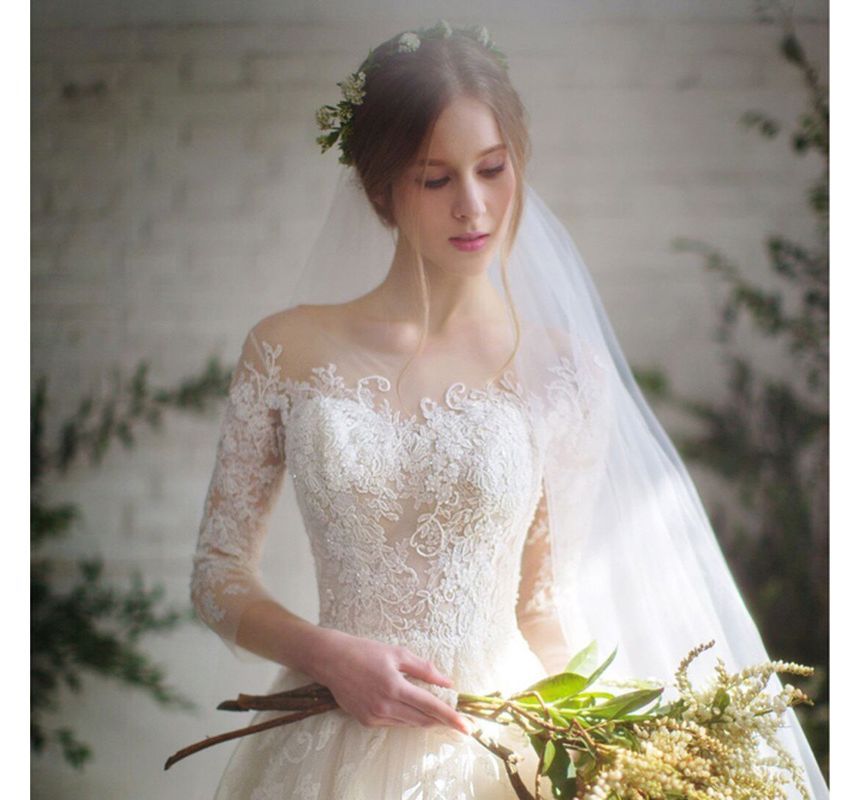 Wedding A-Line 3/4-Sleeve Lace Gown