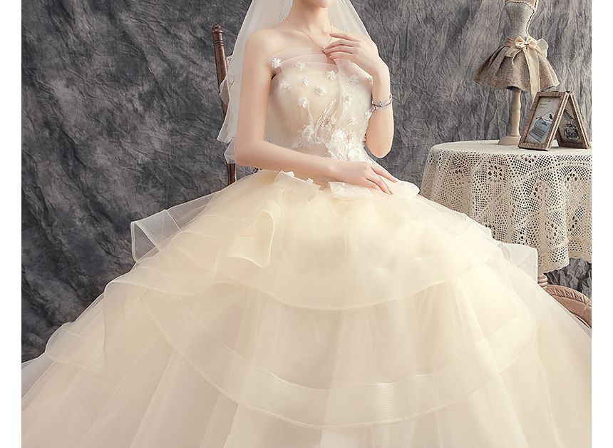Wedding Strapless Accent Flower Ball Gown