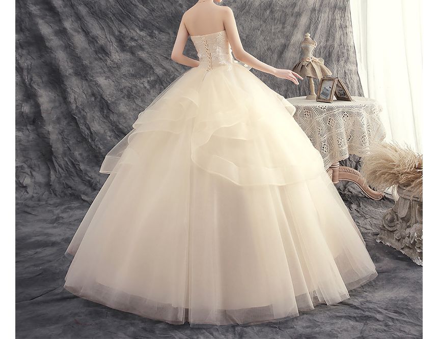 Wedding Strapless Accent Flower Ball Gown