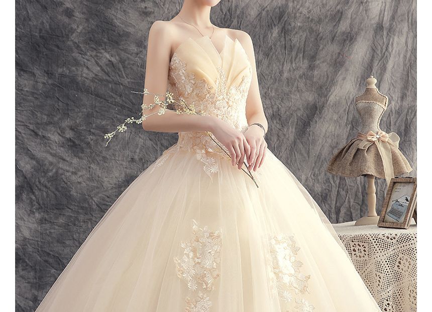 Wedding Strapless Accent Flower Ball Gown