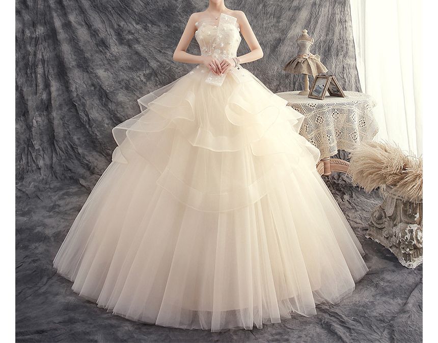 Wedding Strapless Accent Flower Ball Gown