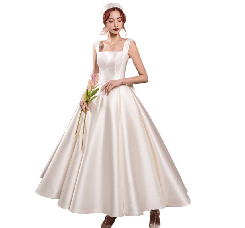 Gown (Various Evening Strap Wide Square-Neck A-Line Designs)