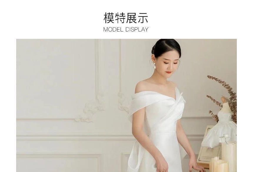 Wedding Gown Off-Shoulder Bow-Back Shirred A-Line