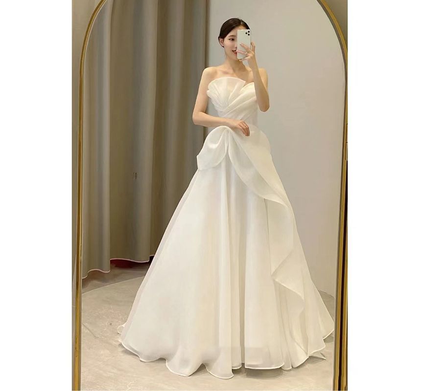 Wedding Shirred Ball Gown Ruffled Strapless Asymmetrical