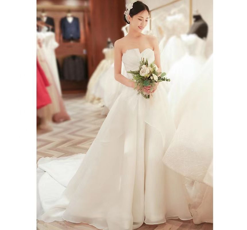 Wedding Shirred Ball Gown Ruffled Strapless Asymmetrical