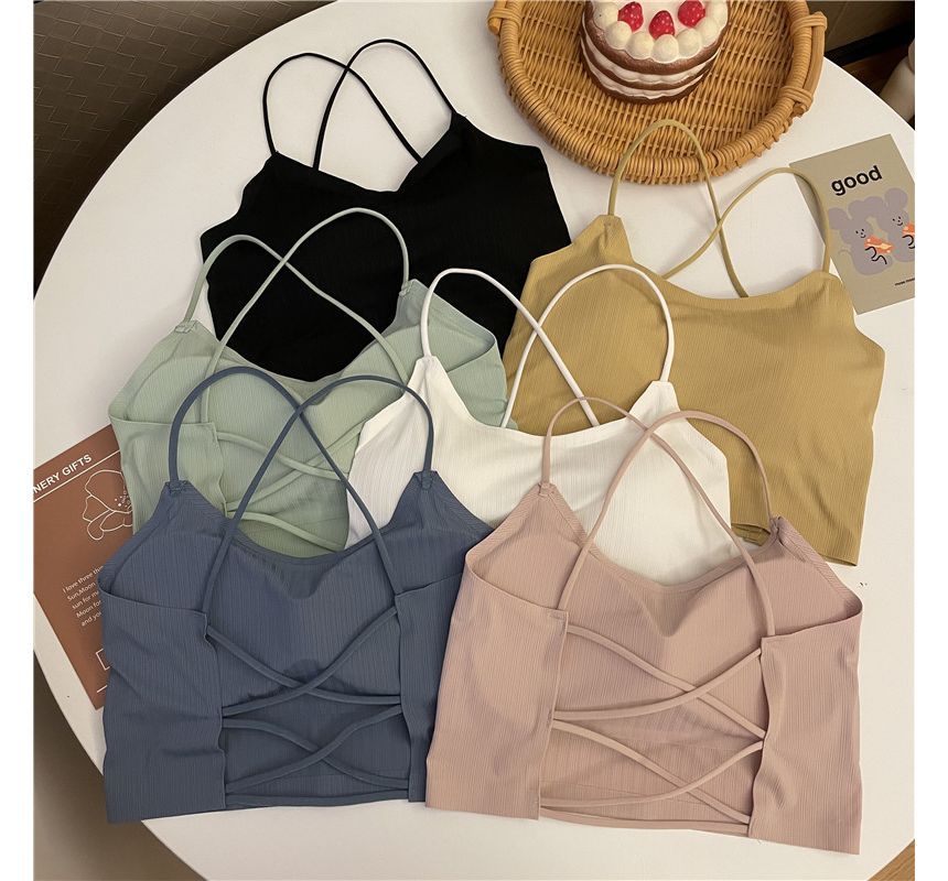 Top Crop Criss Cross Padded Plain Camisole