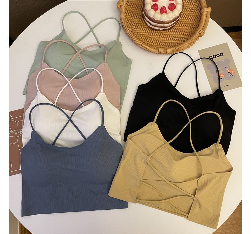 Top Crop Criss Cross Padded Plain Camisole
