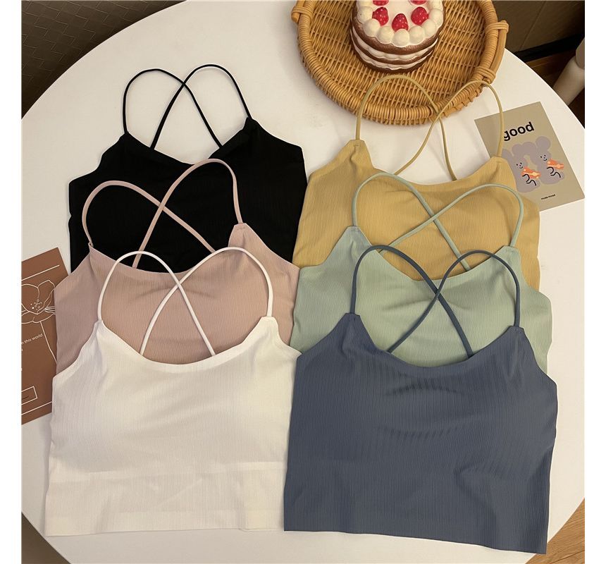 Top Crop Criss Cross Padded Plain Camisole