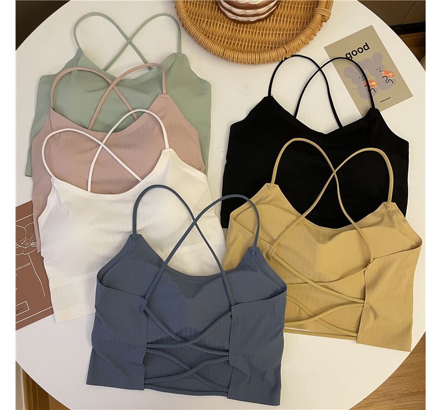 Top Crop Criss Cross Padded Plain Camisole