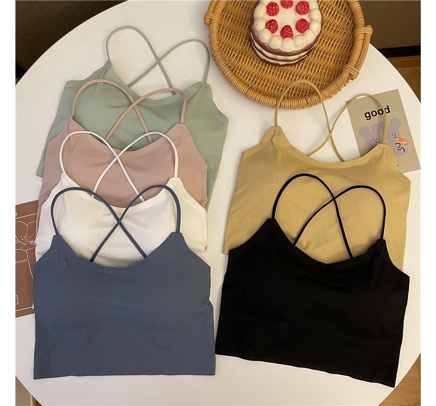 Top Crop Criss Cross Padded Plain Camisole