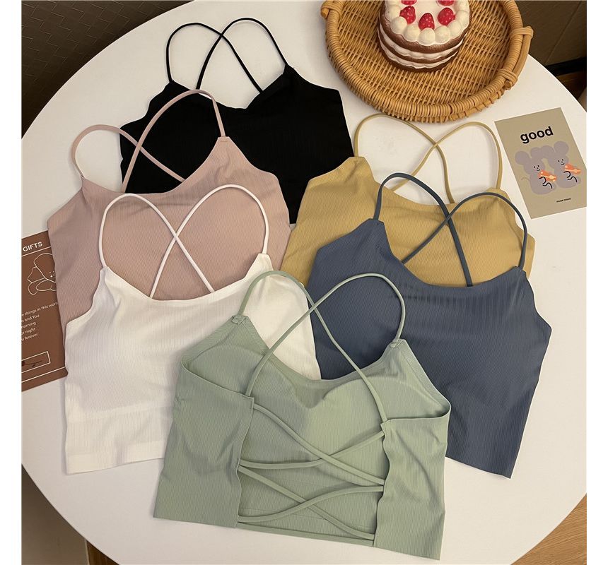Top Crop Criss Cross Padded Plain Camisole