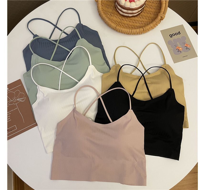 Top Crop Criss Cross Padded Plain Camisole