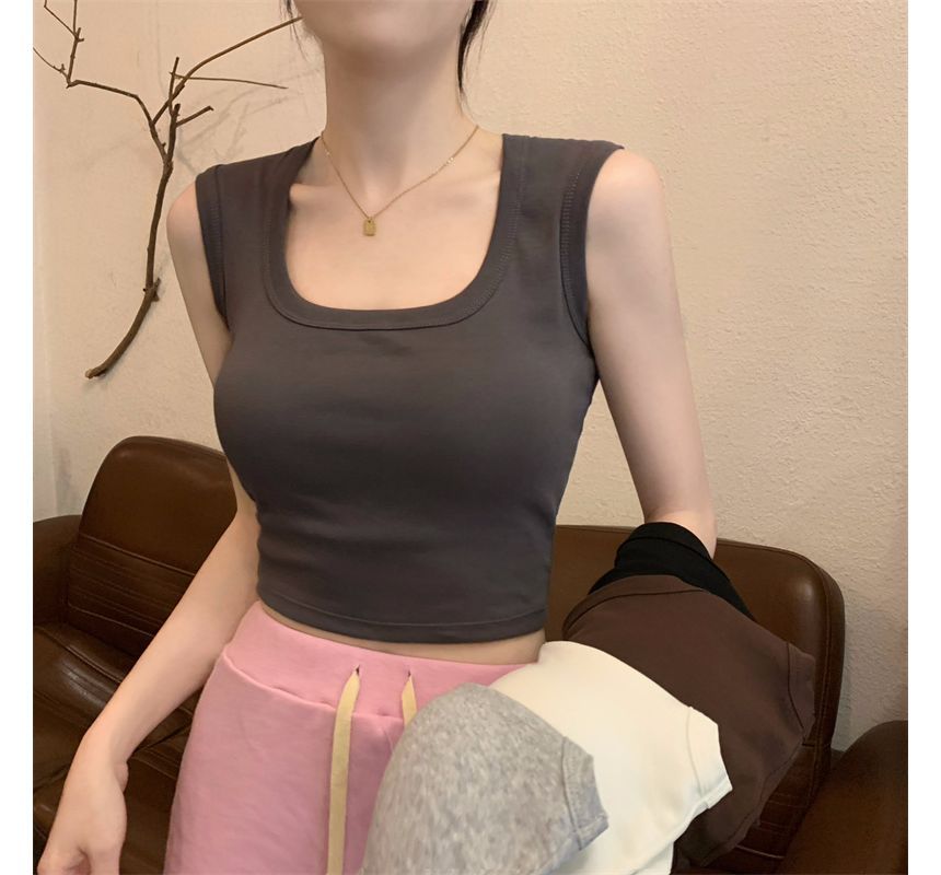 Square Neck Tank Plain Crop Top